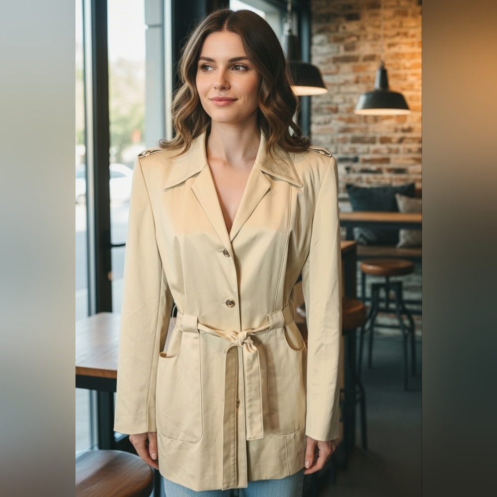 Escada x Margaretha Ley Jacket Wool Beige Size 10‎ Vtg Old Money 90s Minimalist